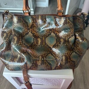 Dooney & Bourke Brown and Green Snake Print Bag